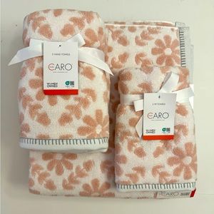 6pc CARO HOME 100% Cotton Bath Towel Set  With Flower Print- Pink/white